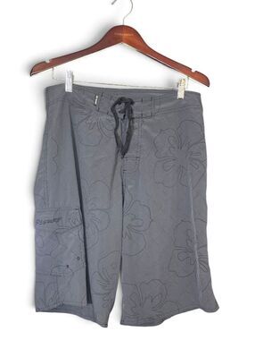 RS Surf Gray Y2K Hibiscus Floral Board Shorts Swim Trunks Cargo Pocket Size 32